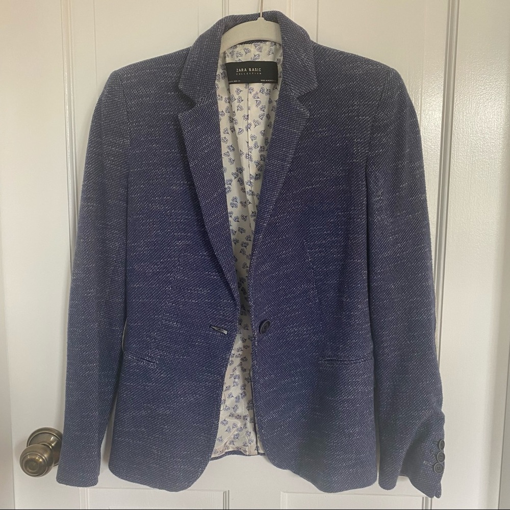 Zara Navy Lined Blazer w/ Elbow Pad detail